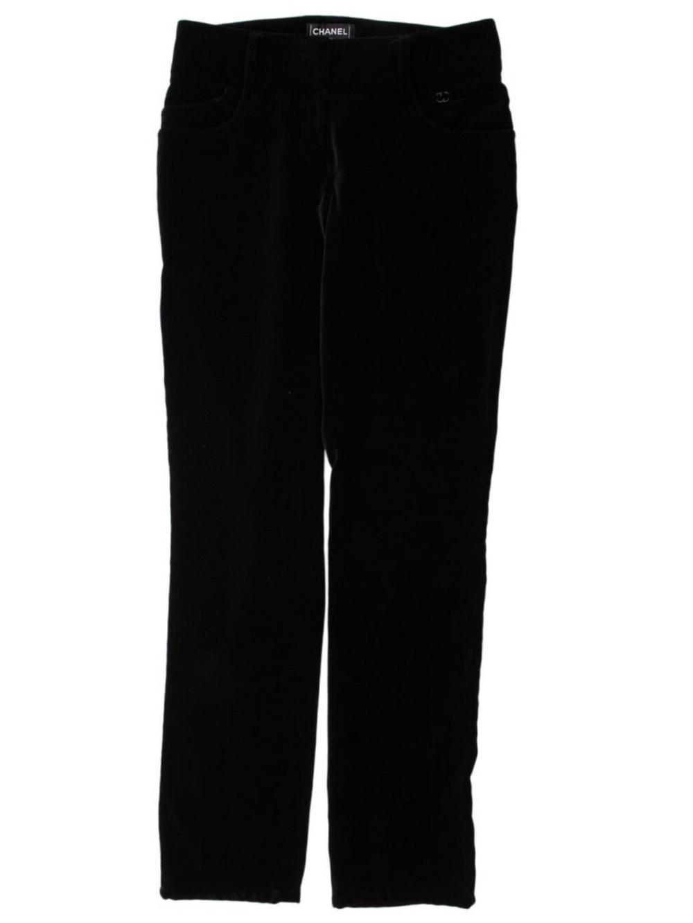 CHANEL Black Straight Leg Velvet Pants